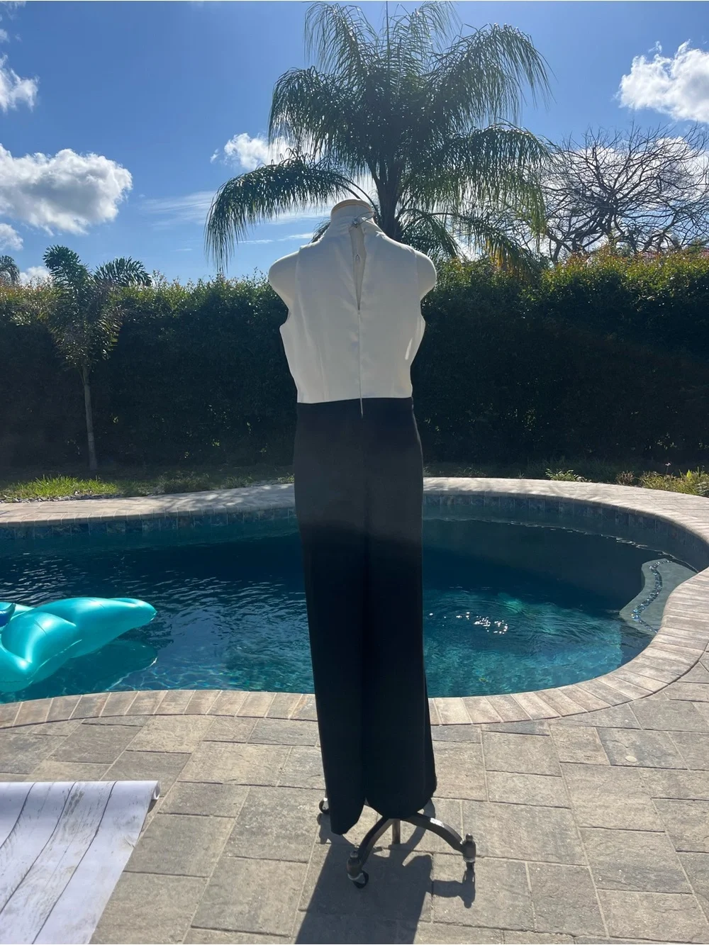 Ann Taylor Black and White Sleeveless Tie-Neck Jumpsuit - Picture 7 of 9